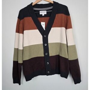 Sun + Stone Mens XL Striped Cardigan Sweater NWT Retro Colorblock Preppy Teacher
